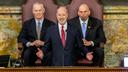 Pennsylvania Gov. Tom Wolf delivers his 2020-21 budget address in the state House of Representatives as Speaker Mike Turzai, left, and Lt. Gov. John Fetterman, right, look on, on Feb. 4, 2020, in Harrisburg, Pa