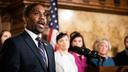 Micah Sims, executive director of Common Cause Pennsylvania, speaks at the Capitol during the signing of an election reform bill on Oct. 31, 2019. The group, which helped champion the state's 2006 lobbying law, was fined $19,900 for breaking it. Sims attributed the failure to technical difficulties.