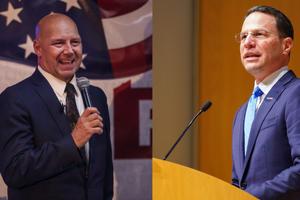 State Sen. Doug Mastriano (left) and Attorney General Josh Shapiro (right)